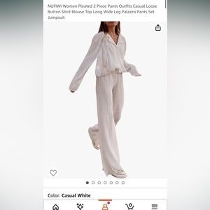 Pleated 2 Piece Blouse and Wide Leg Pant Jumpsuit